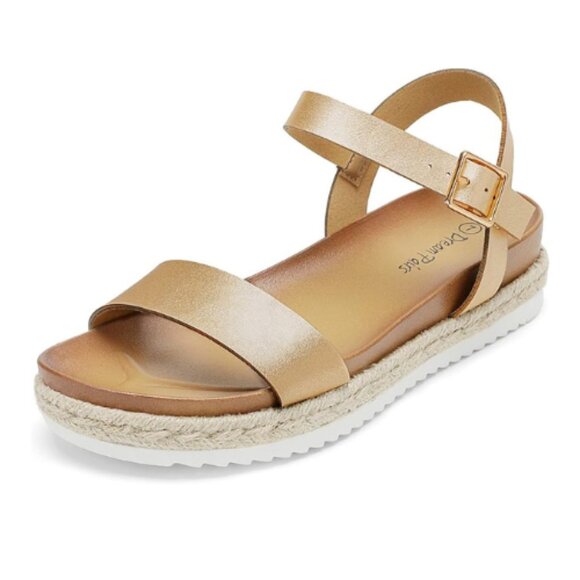 DREAM PAIRS Women’s Open Toe Ankle Strap Espadrille Platform Buckle Sandal GOLD - Picture 1 of 6